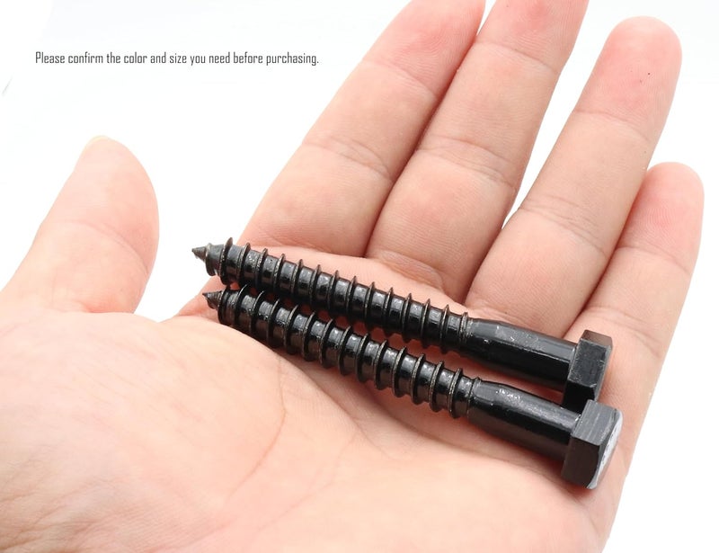 LBY 7pcs Lag Screws, 3/8" x 3" Hex Head Lag Screws Bolts (with Washers), Heavy-Duty Wood Screws for Decking & Structural Fastening, 304 Stainless Steel, (Black) - Image 2